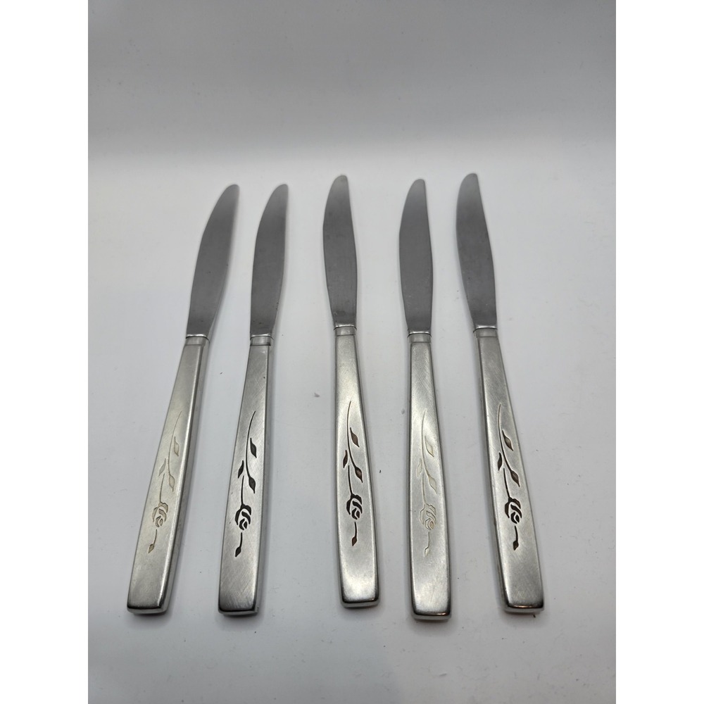 Oneida CAPISTRANO Stainless 5 Dinner Knives Oneidacraft Deluxe Rose Flatware